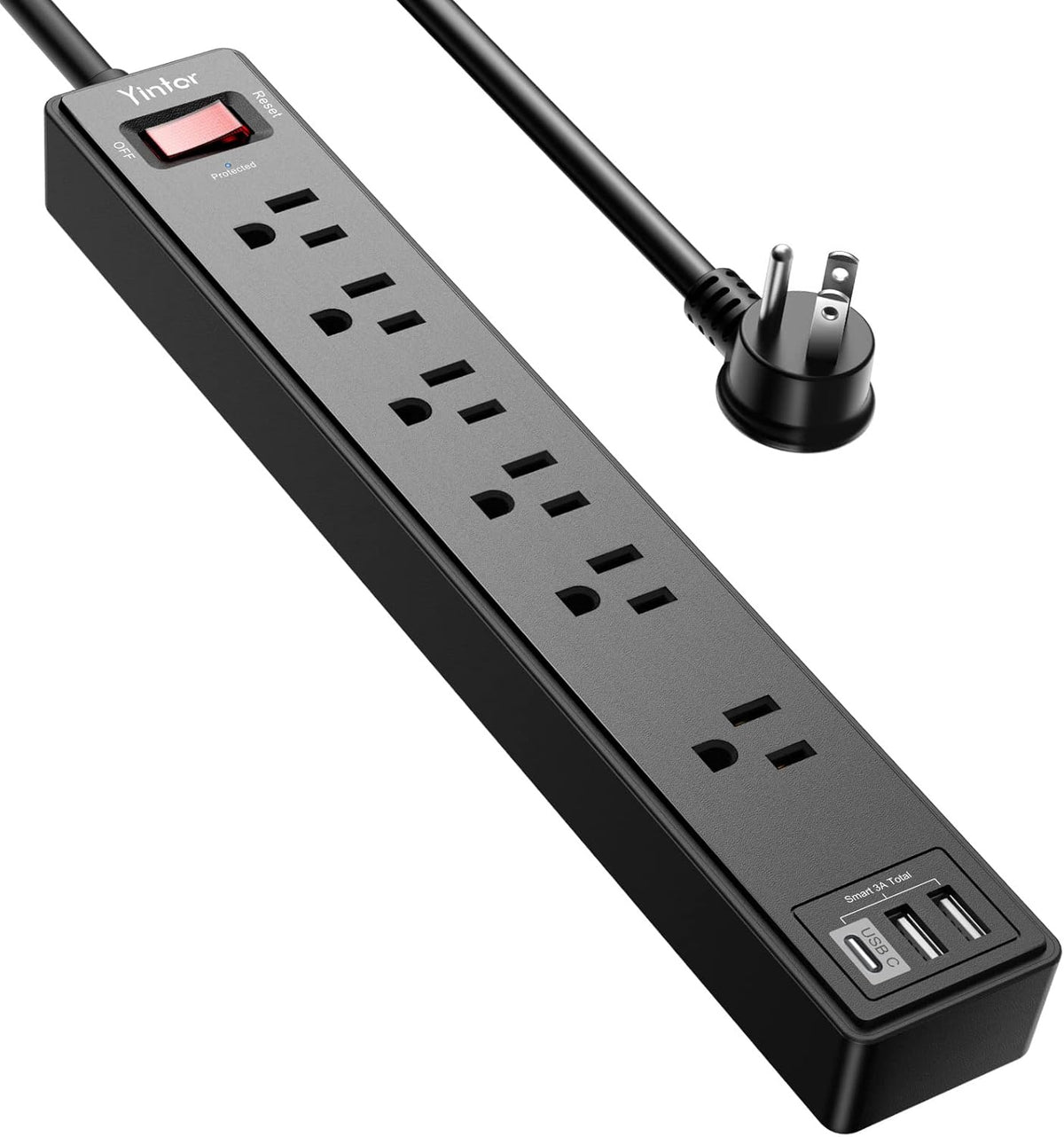 6FT Extension Cord 6 AC 3 USB Ports